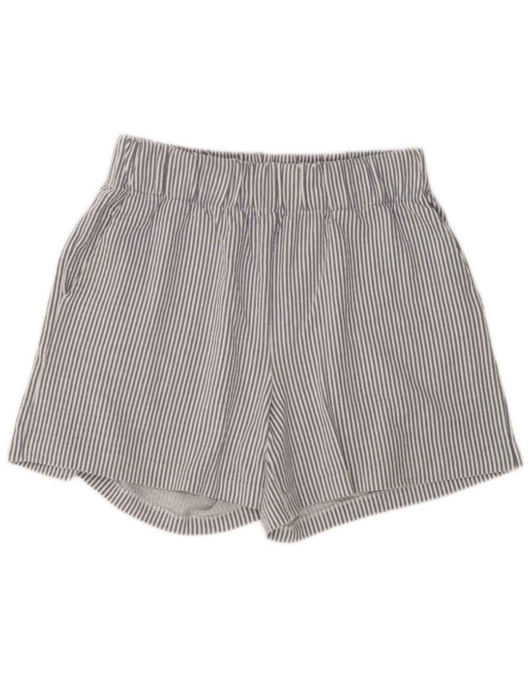 Benetton Short Taille Haute Femme Moyen W30 Bleu à Fines Rayures en Coton