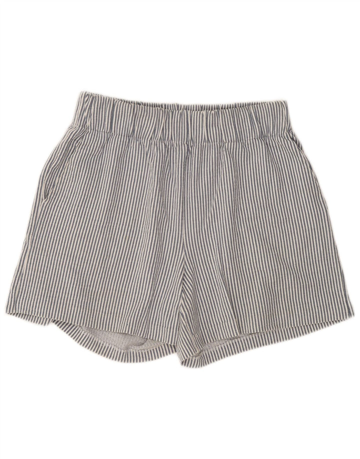 Benetton Short Taille Haute Femme Moyen W30 Bleu à Fines Rayures en Coton