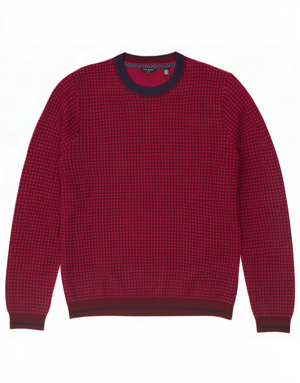Ted Baker Pull à col rond pour homme Taille 4 Grande laine à pois bordeaux