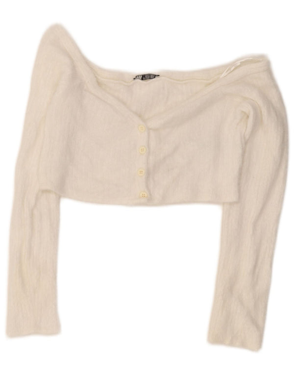 Zara Femme Haut court à épaules dénudées UK 12 Polyamide blanc moyen