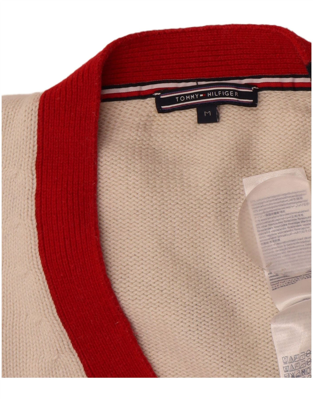 Tommy Hilfiger Pull Col V Homme Blanc Cassé Moyen Coton