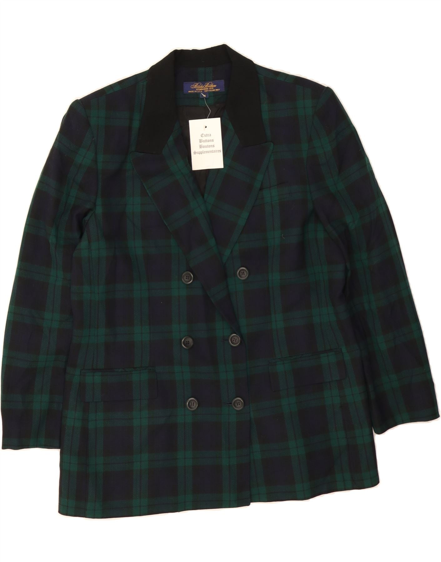 BROOKS BROTHERS Womens Double Breasted Coat UK 16 Large  Navy Blue Check Vintage Brooks Brothers and Second-Hand Brooks Brothers from Messina Hembry 