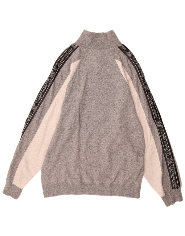 CHAMPION Mens Zip Neck Sweatshirt Jumper Large Grey Colourblock
