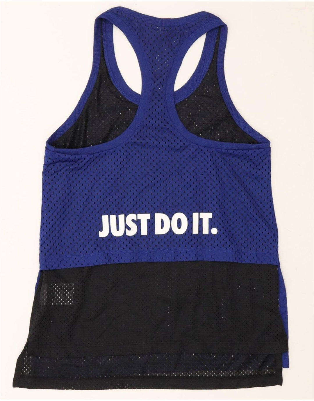 NIKE Womens Graphic Vest Top UK 8 Small Navy Blue Colourblock Polyester Vintage Nike and Second-Hand Nike from Messina Hembry 