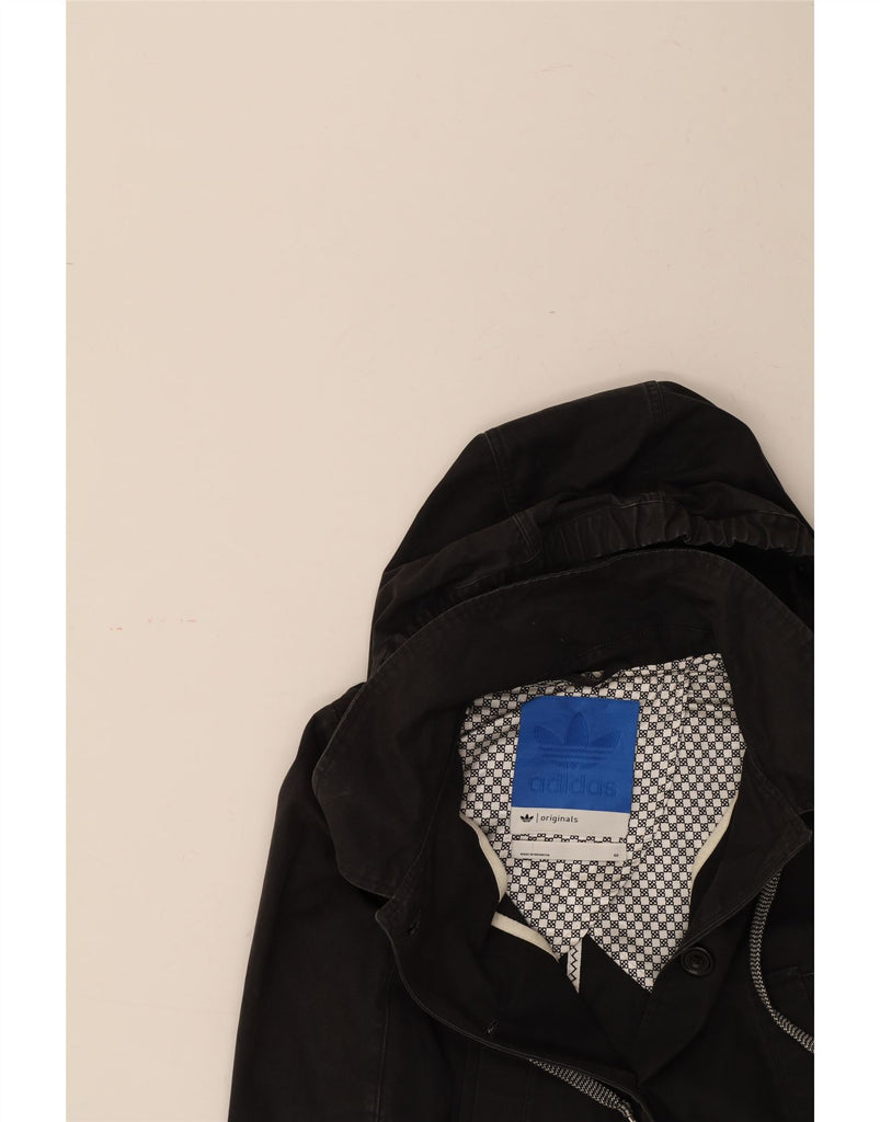 ADIDAS Womens Hooded Windbreaker Jacket EU 40 Medium Black Cotton Vintage Adidas and Second-Hand Adidas from Messina Hembry 