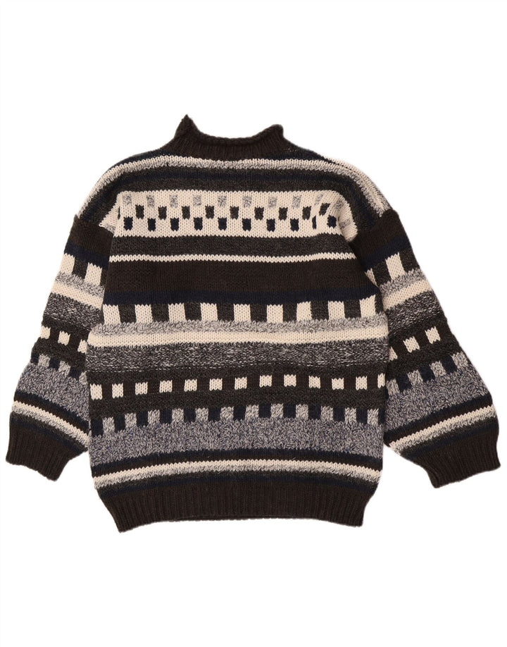 vintage Mens Turtle Neck Jumper Pull Moyen Multicolore Géométrique Laine