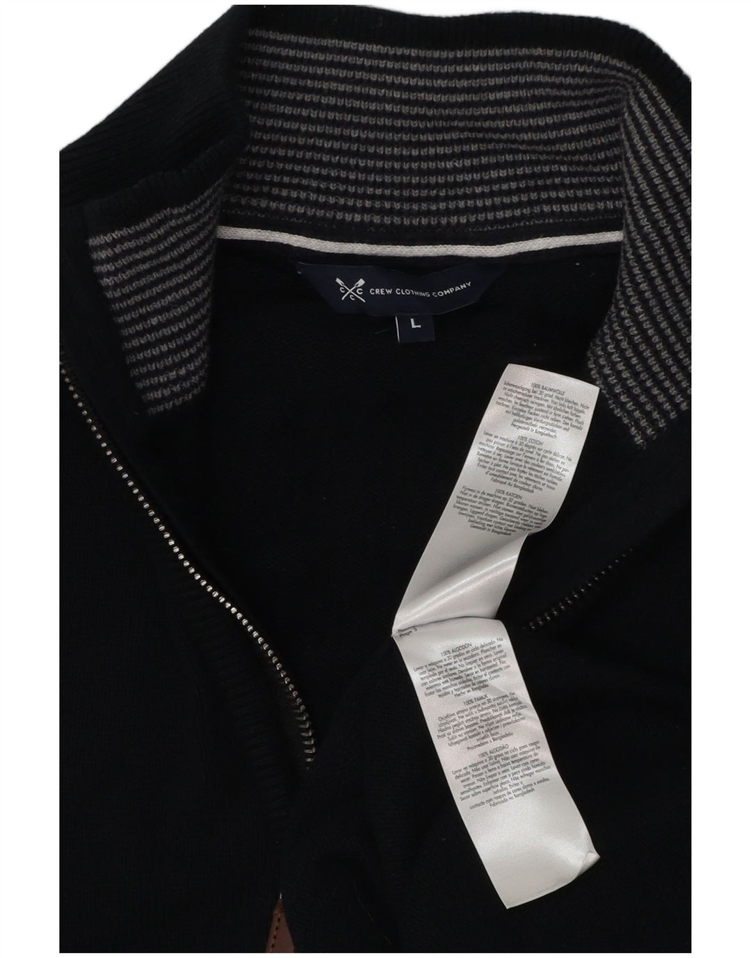 Crew Clothing Pull à col zippé pour homme en coton bleu marine Taille L