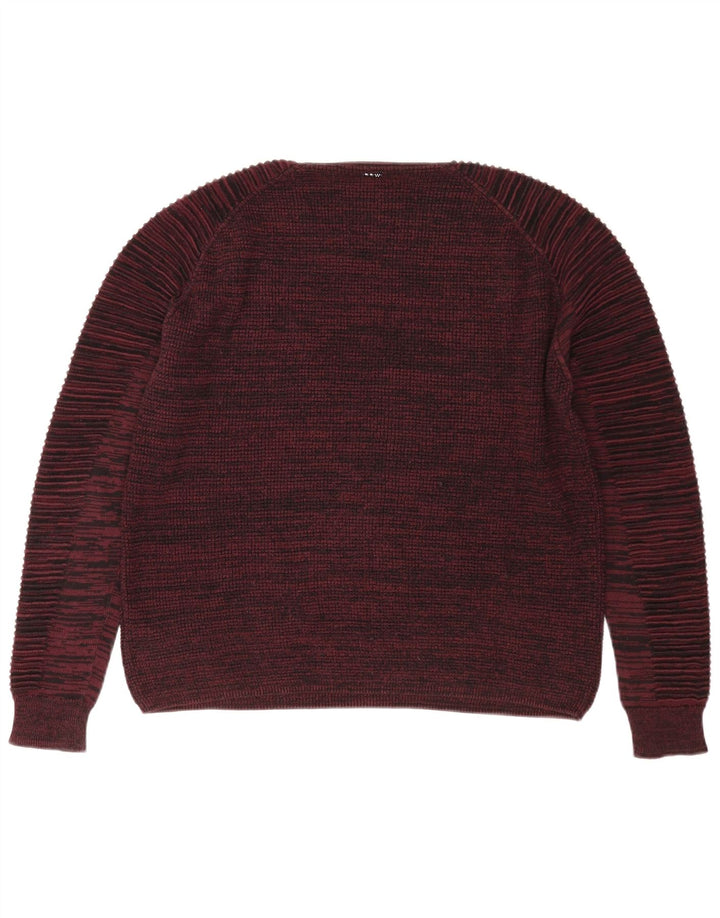G-Star Mens Crew Neck Jumper Sweater Medium Maroon Pinstripe Cotton