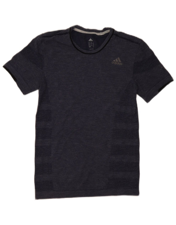 Adidas Hommes Running T-Shirt Top Petit Bleu Marine Rayé