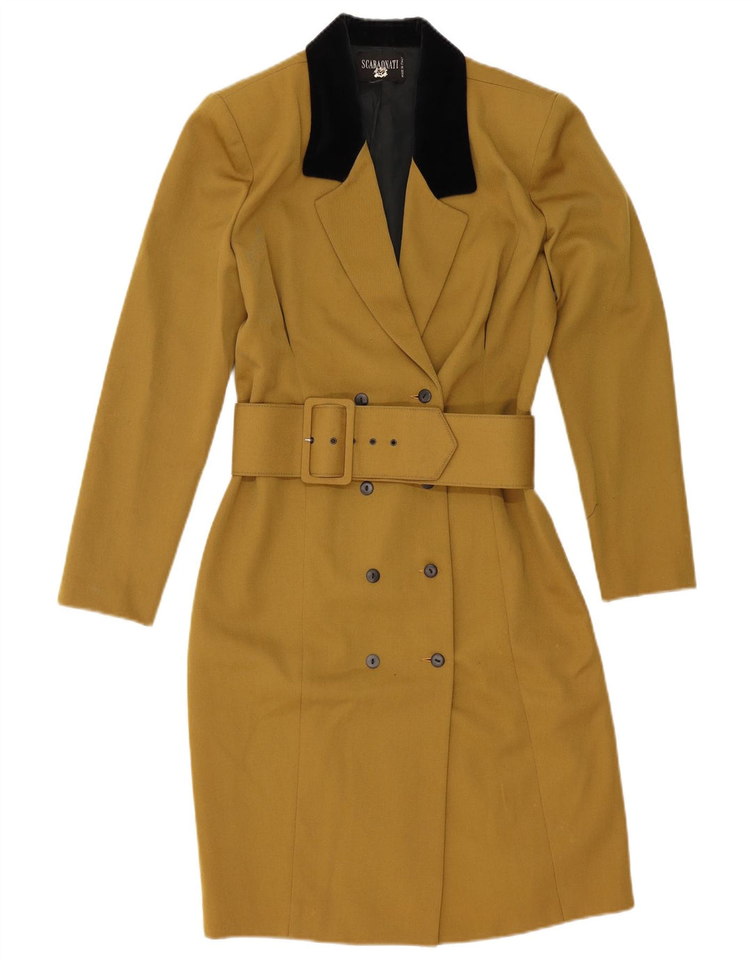 vintage Femme Double Breasted Coat IT 44 Moyen Kaki Colourblock Laine