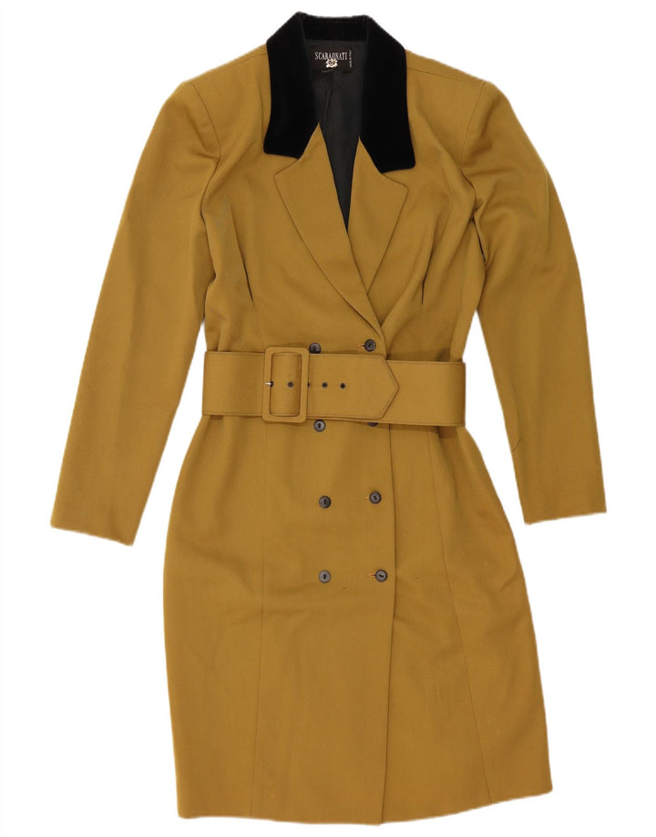 vintage Femme Double Breasted Coat IT 44 Moyen Kaki Colourblock Laine