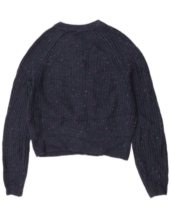 Marks & Spencer Womens Crop Cardigan Sweater UK 10 Small Navy Blue Flecked
