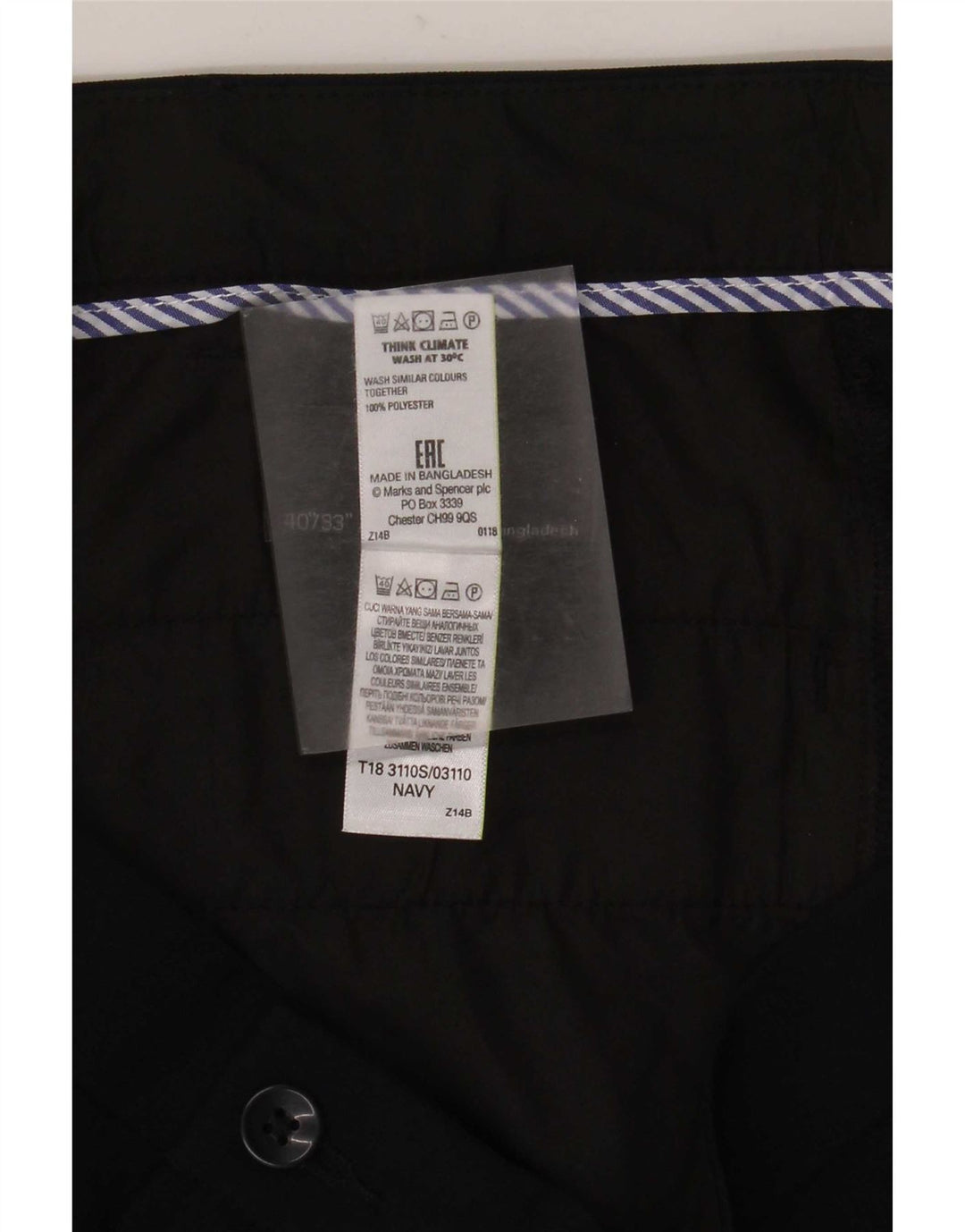 Marks & Spencer Pantalon Chino Slim Homme W40 L33 Bleu Marine Polyester
