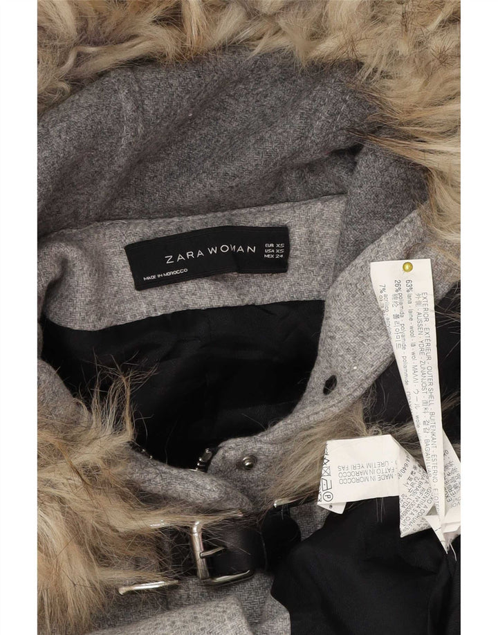 Zara Veste de sport surdimensionnée à capuche pour femme UK 6 XS Gris Laine