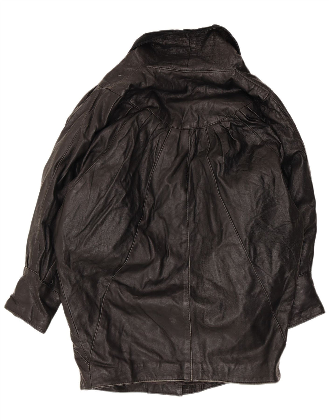 vintage Femmes Batwing Manteau en cuir UK 16 Grand Noir