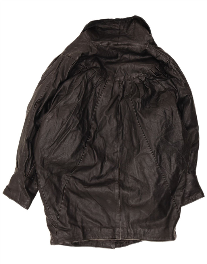 vintage Femmes Batwing Manteau en cuir UK 16 Grand Noir