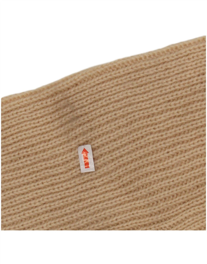 VINTAGE Femme Roll Neck Jumper Pull UK 12 Acrylique Rayé Beige Moyen