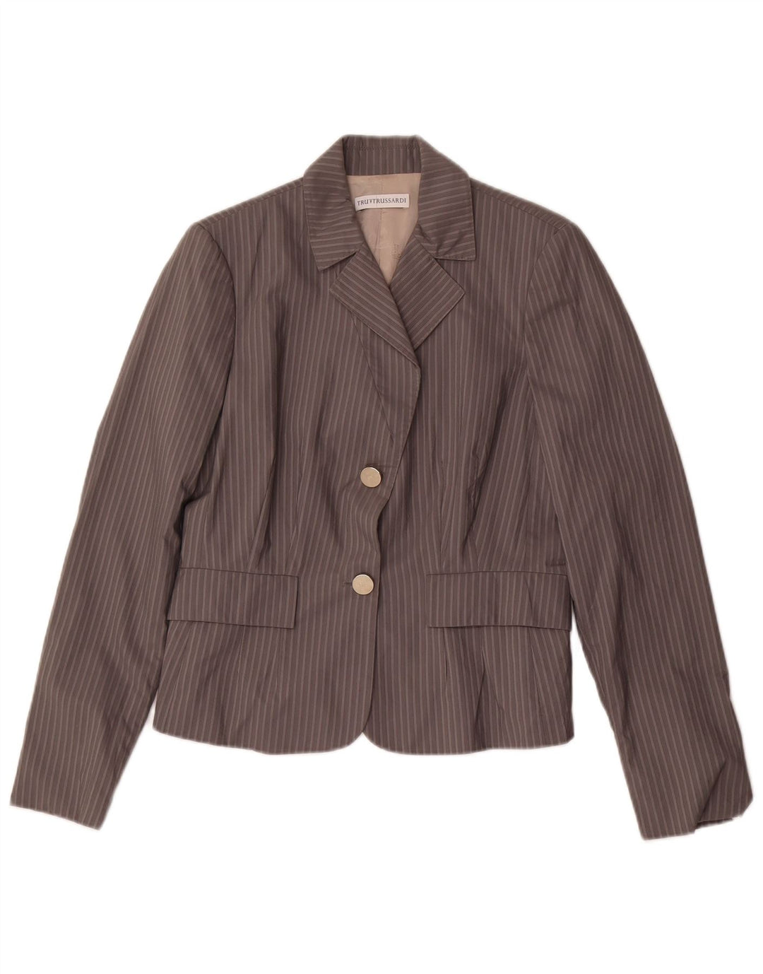 TRUSSARDI Veste Blazer 2 Boutons Femme IT 44 Gris Moyen en Coton à Fines Rayures