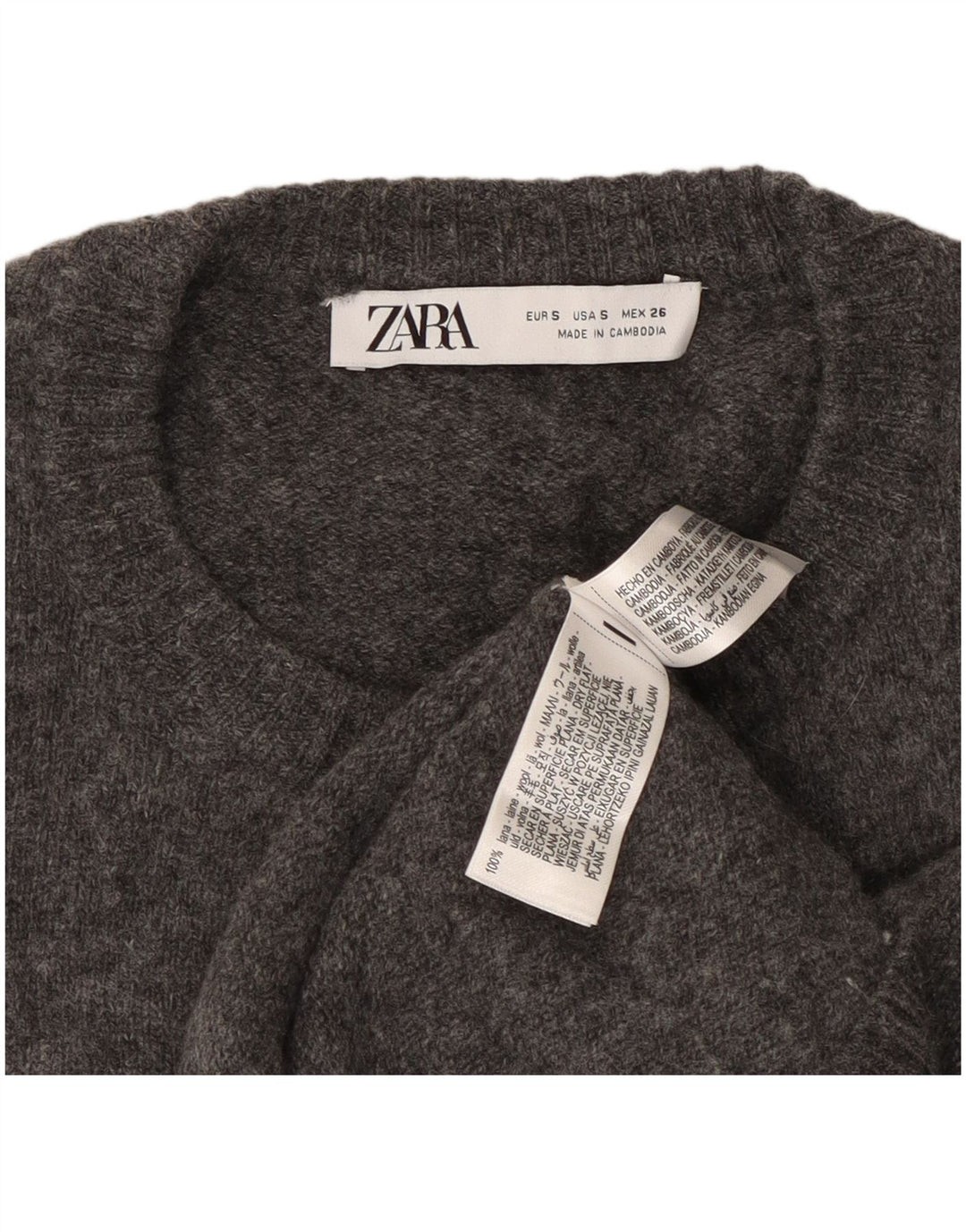 Zara Femme Cardigan Pull UK 10 Petite Laine Grise
