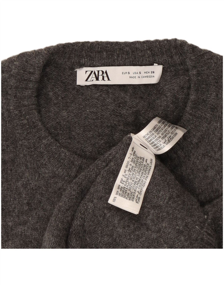 Zara Femme Cardigan Pull UK 10 Petite Laine Grise