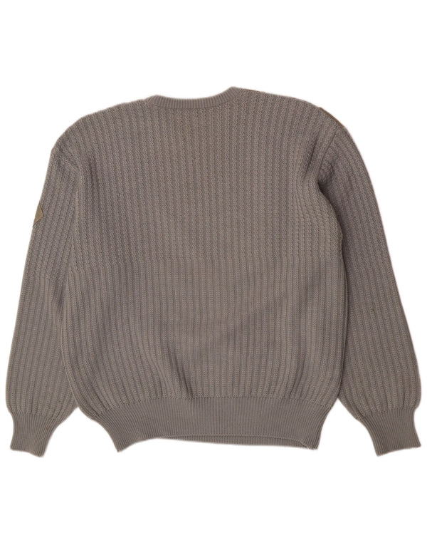 vintage Mens Crew Neck Jumper Pull Grande Laine Colorblock Grise