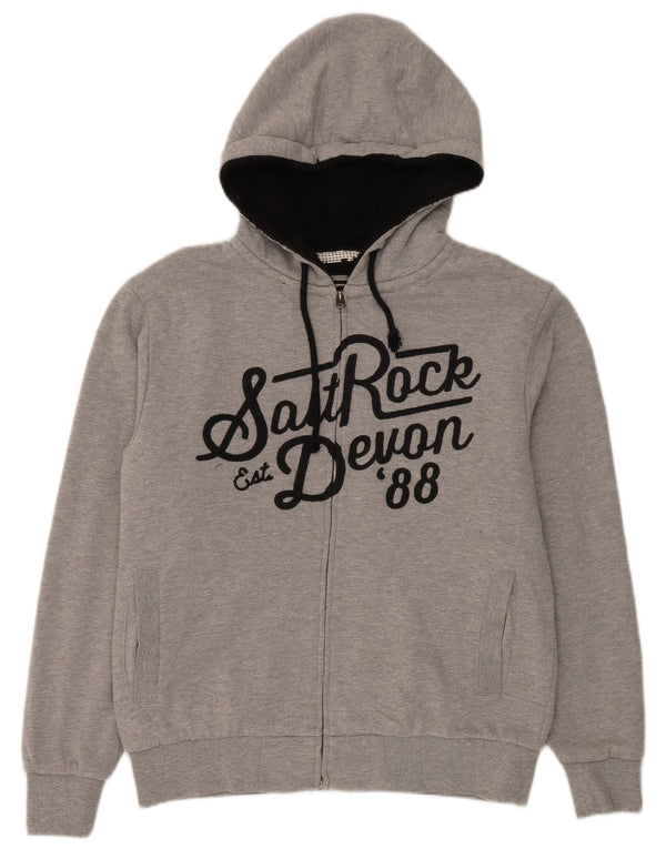 Saltrock Pull à capuche zippé Devon Graphic Sherpa pour homme, gris moyen, rétro