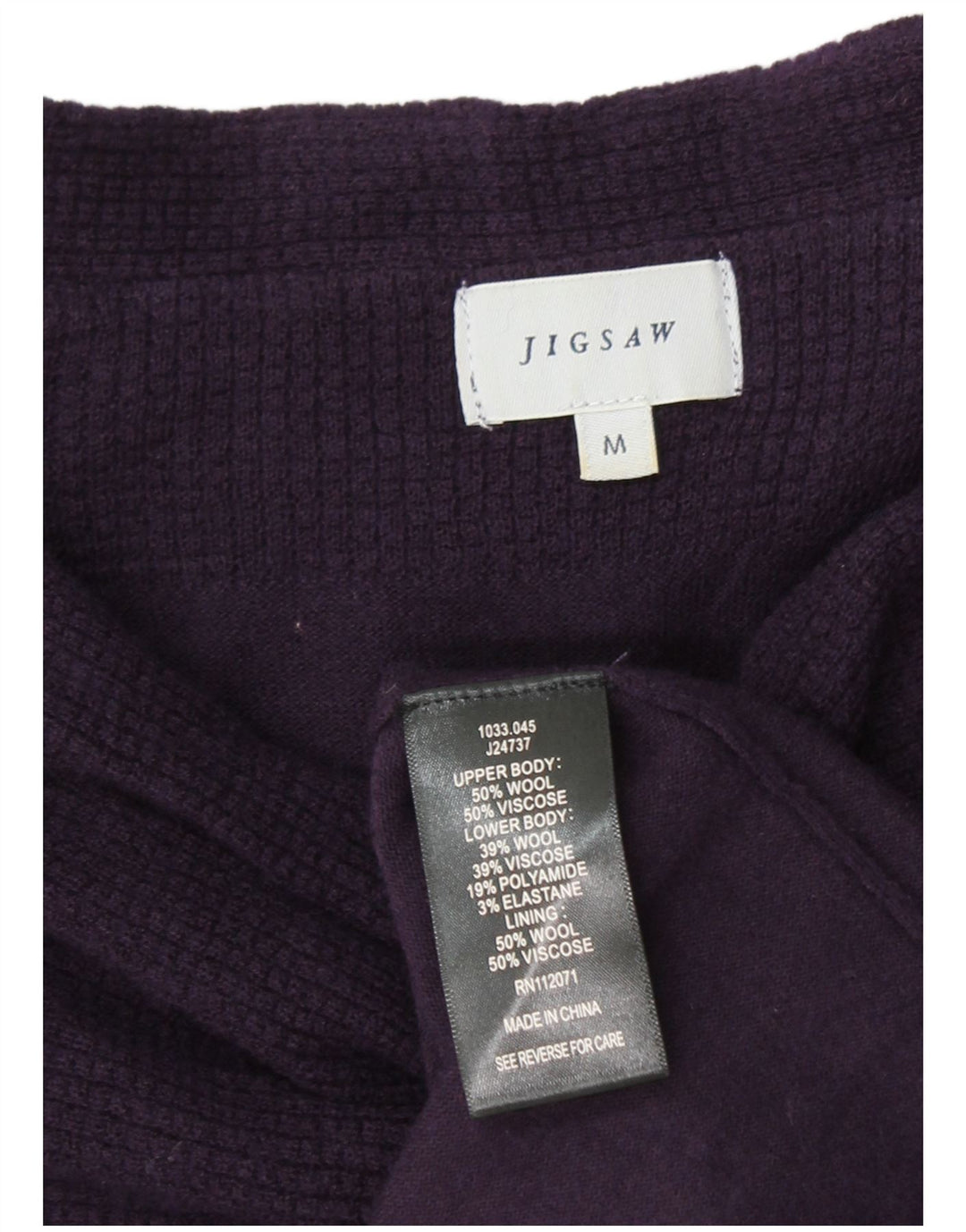 JIGSAW Robe pull à manches 3/4 pour femme UK 14 en laine violet moyen