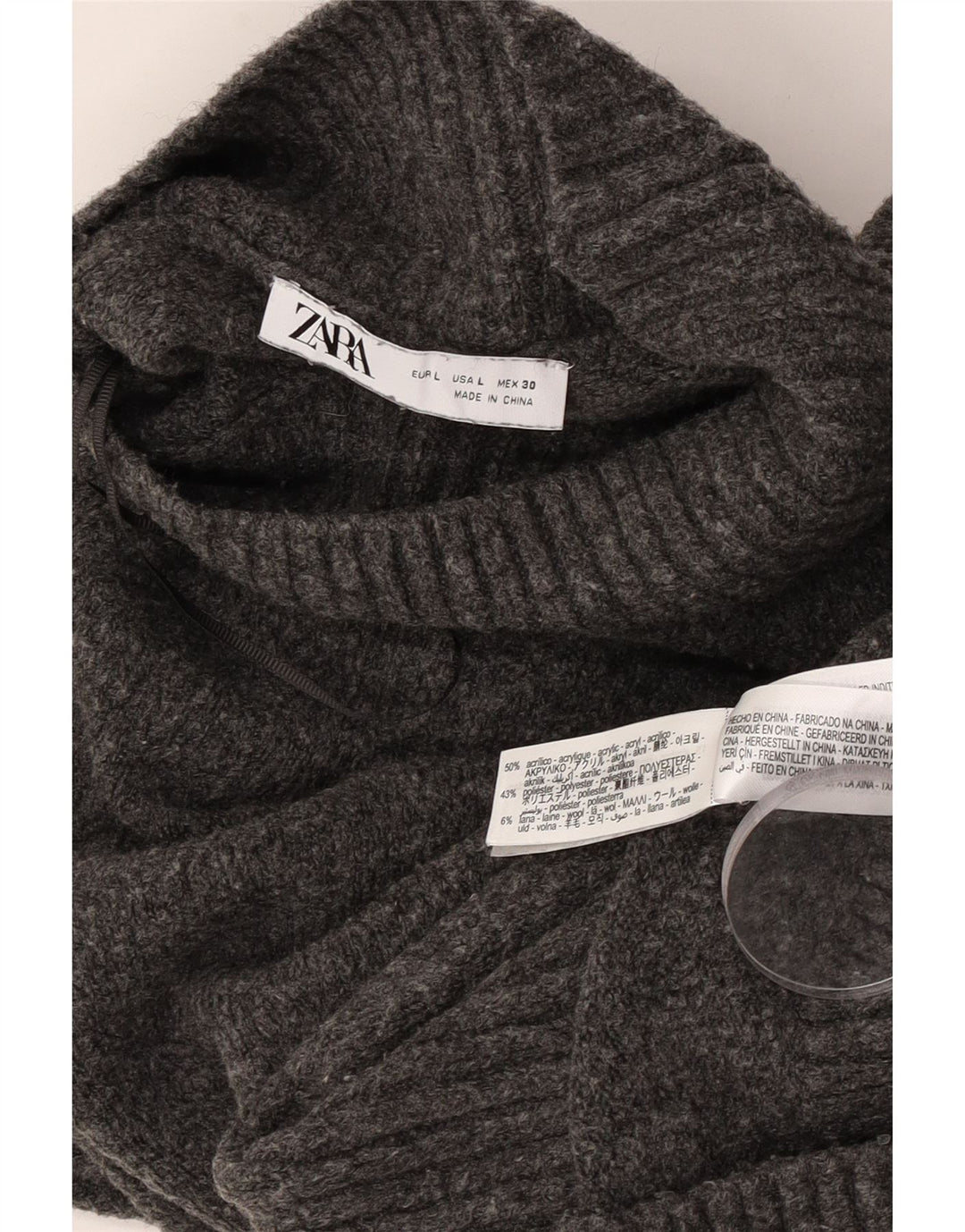 Zara Pull court surdimensionné à col roulé pour femme UK 16 Large Gris