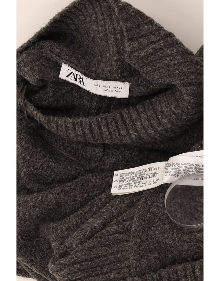 Zara Pull court surdimensionné à col roulé pour femme UK 16 Large Gris
