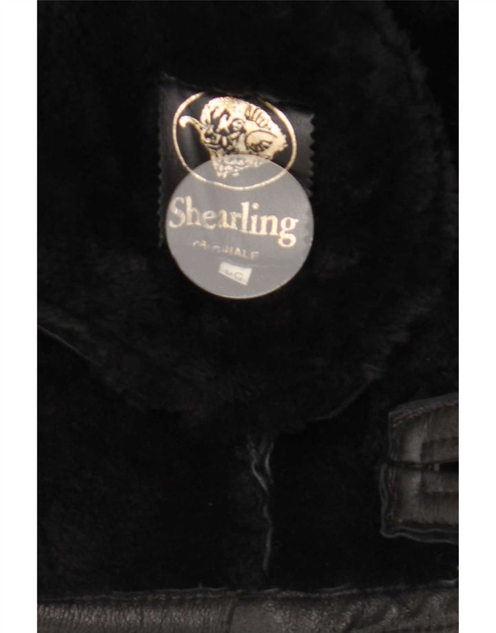 veste en peau de mouton homme vintage IT 54 2XL peau de mouton noire