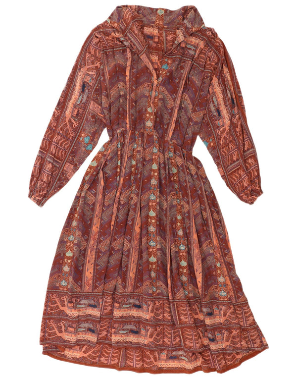 vintage Femmes Motif Abstrait Maxi Robe UK 14 Moyen Multicolore