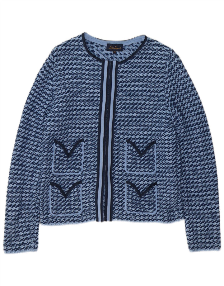Luisa Spagnoli Pull Cardigan Ouvert pour Femme UK 12 Pied-de-Poule Bleu Moyen