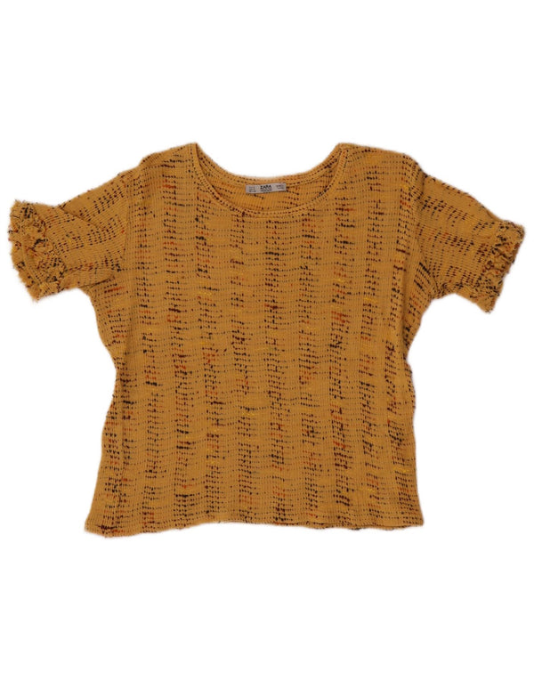 Zara Womens Crop Blouse Top UK 10 Petit Beige Rayé