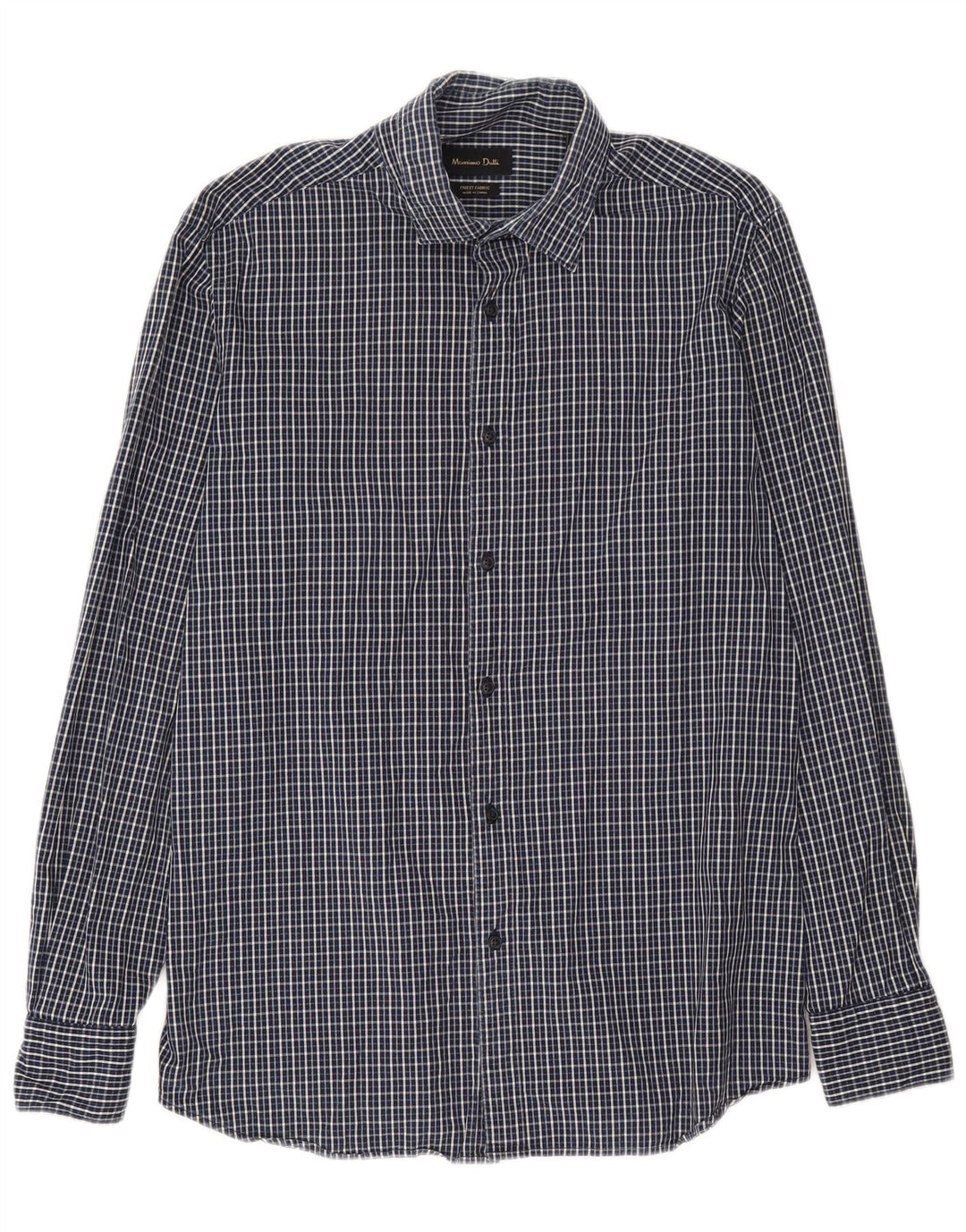 Massimo Dutti Chemise Homme Grand Carreau Bleu Marine Coton