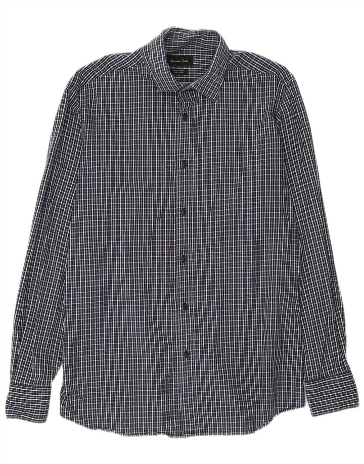 Massimo Dutti Chemise Homme Grand Carreau Bleu Marine Coton