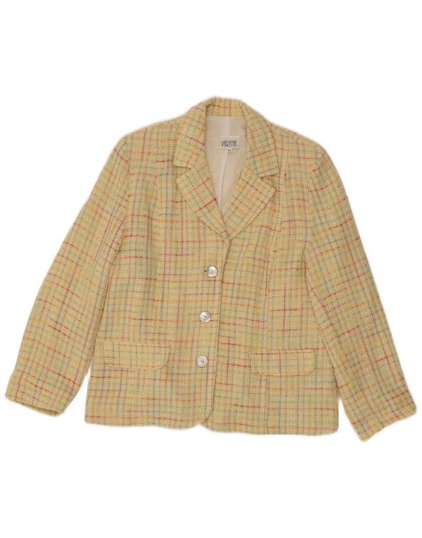 vintage Femme 3 Bouton Blazer Veste IT 42 Moyen Jaune Check Coton