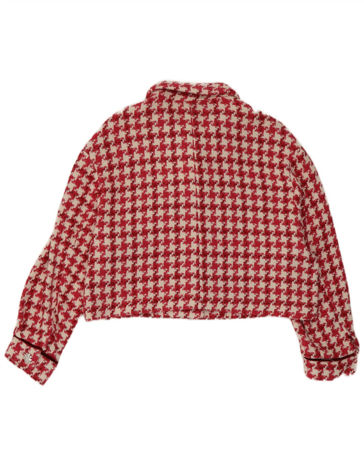 Zara Veste Boléro Femme UK 14 Coton Pied-de-Poule Rouge Moyen