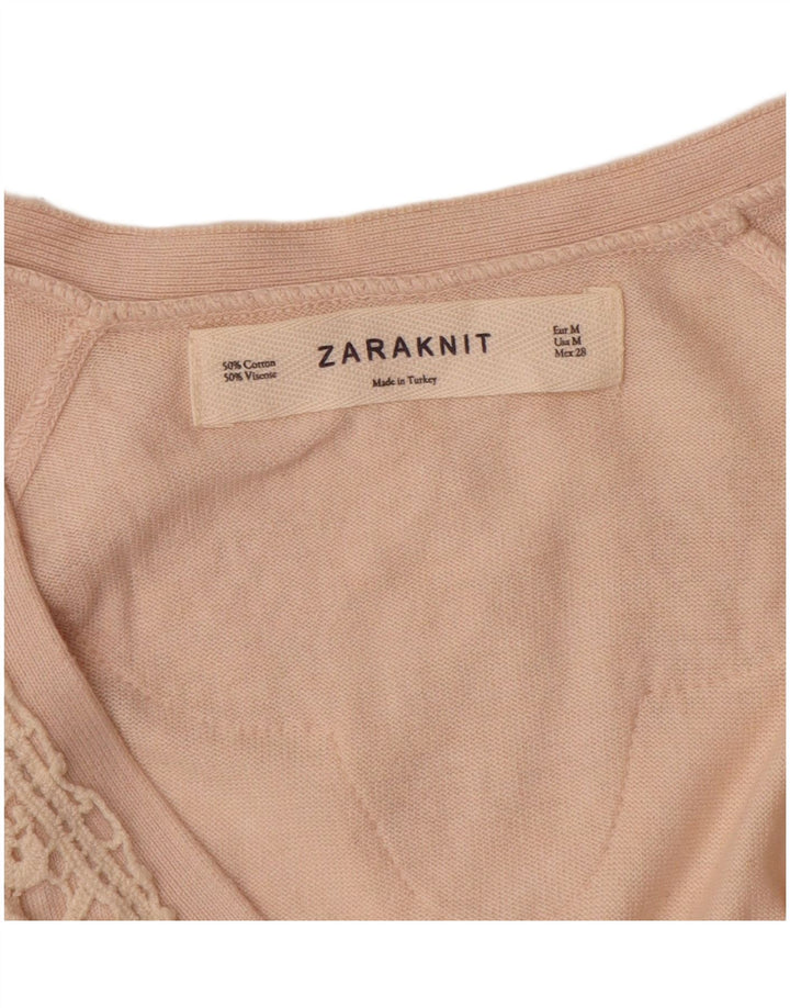 ZARA Femme Cardigan Pull UK 12 Moyen Beige Coton