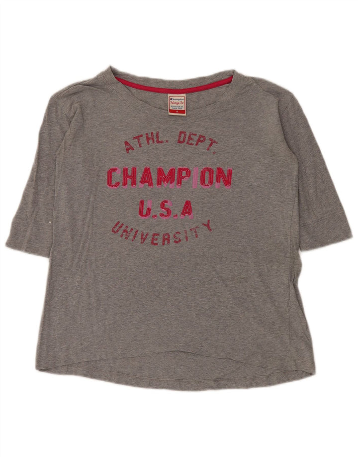 Champion Haut graphique Heritage Fit à manches 3/4 pour femme Gris moyen UK 14
