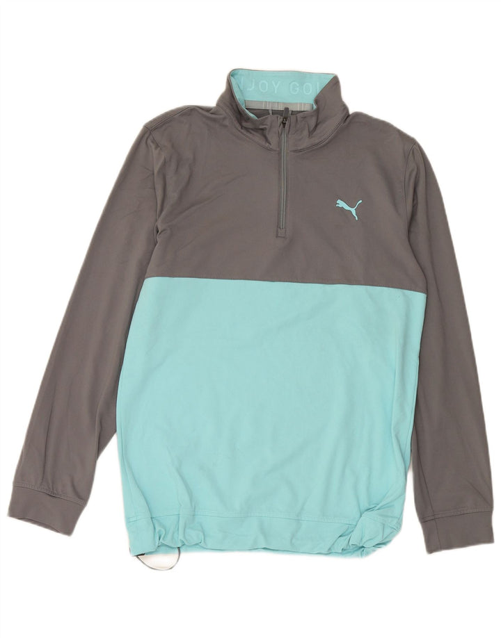 PUMA Mens Zip Neck Sweatshirt Jumper Small Grey Colourblock Polyester
