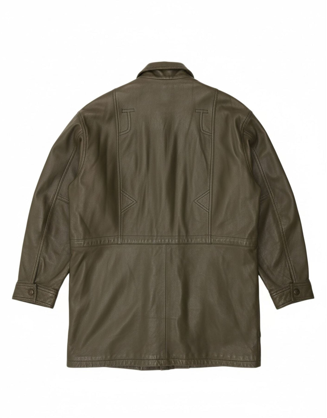 VINTAGE Mens Leather Coat UK 42 XL Khaki Leather