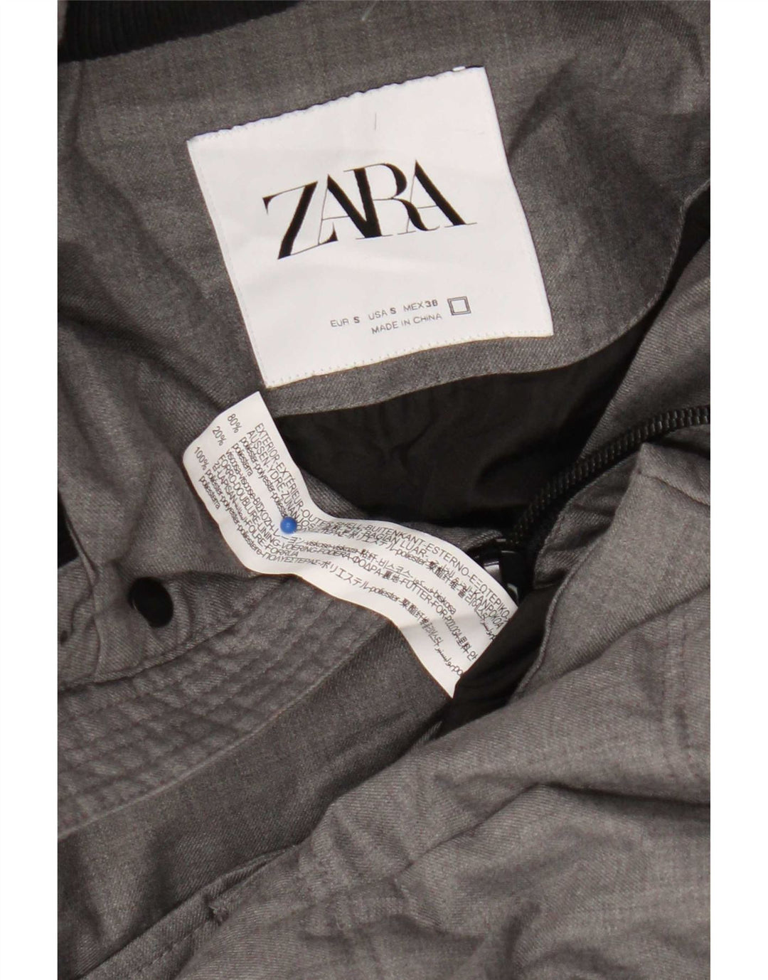 Zara Manteau matelassé à capuche pour homme UK 36 Petit Gris Polyester