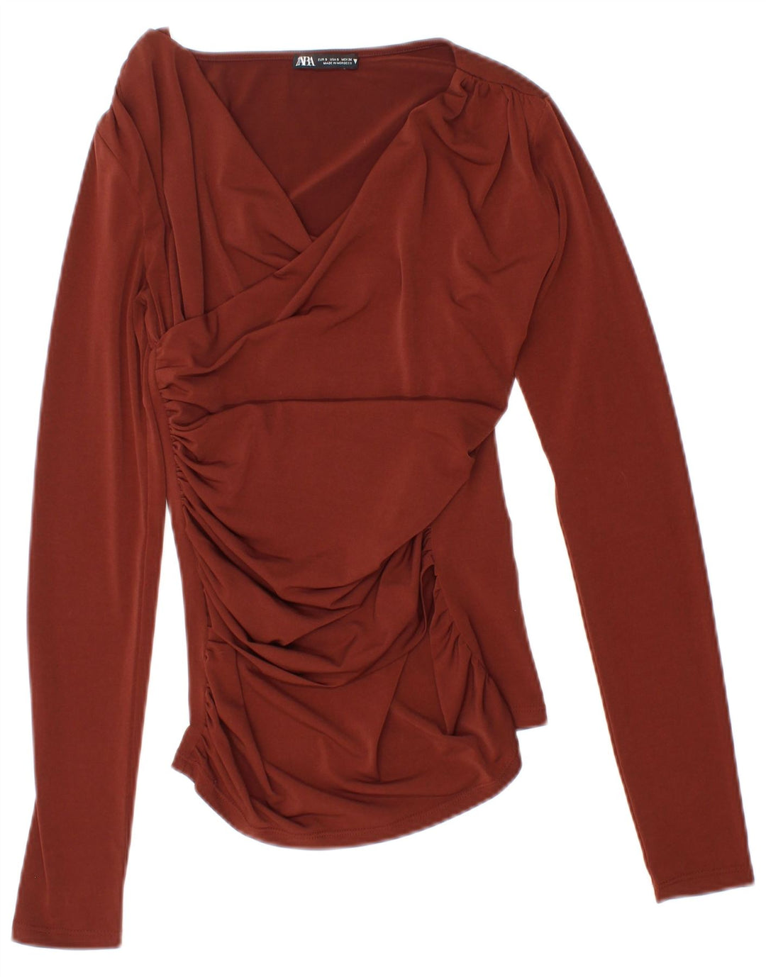 Zara Femme Top Manches Longues UK 8 Petit Marron Polyester