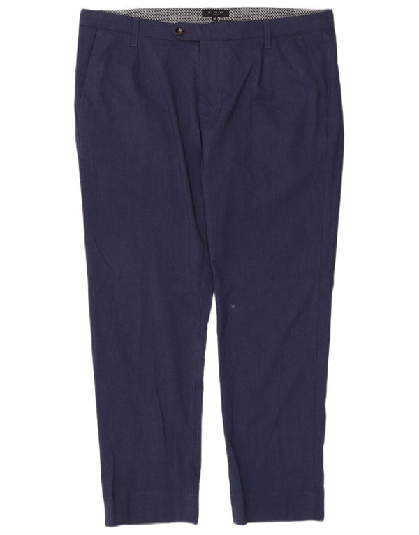 Ted Baker Mens Slim Suit Trousers W36 L28 Navy Blue Polyester