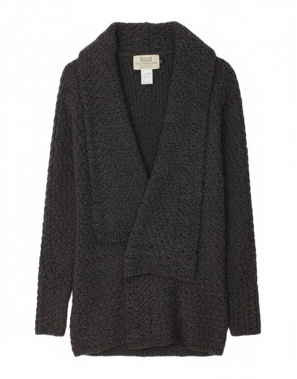 Îles d'Aran Pull cardigan ouvert long pour femme UK 14 Grand gris moucheté