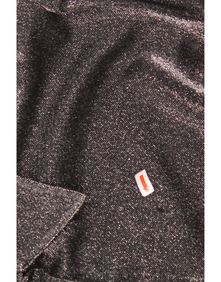 VINTAGE Chemisier surdimensionné femme UK 16 Grand polyester moucheté noir