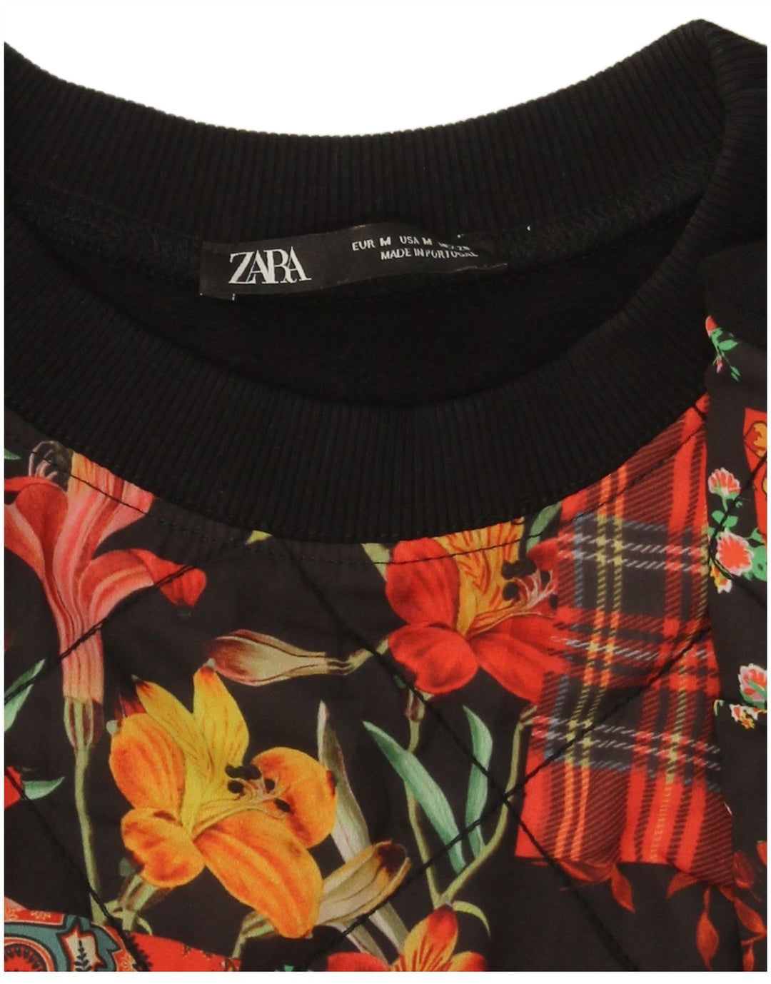 Zara Womens Oversize Crop Sweatshirt Jumper UK 14 Moyen Noir Patchwork