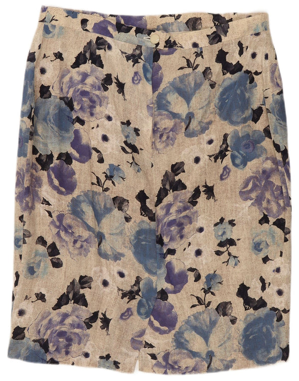 jupe droite femme vintage IT 48 XL W34 Soie florale multicolore