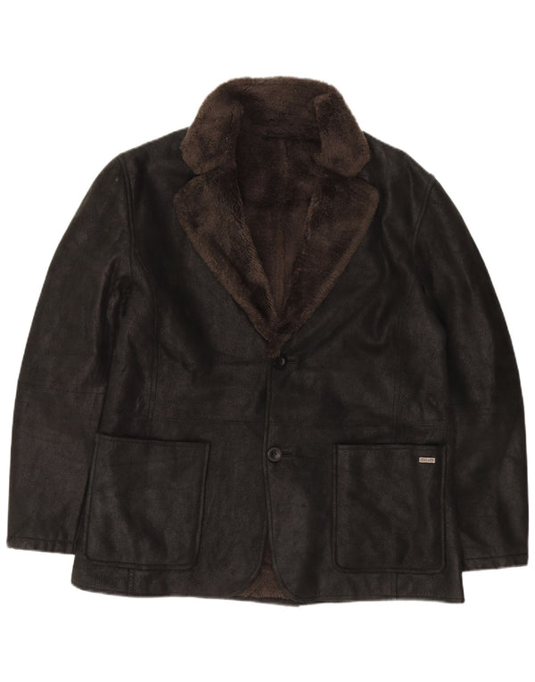 Pierre Cardin Veste blazer sherpa à 2 boutons pour homme UK 40 Large Noir