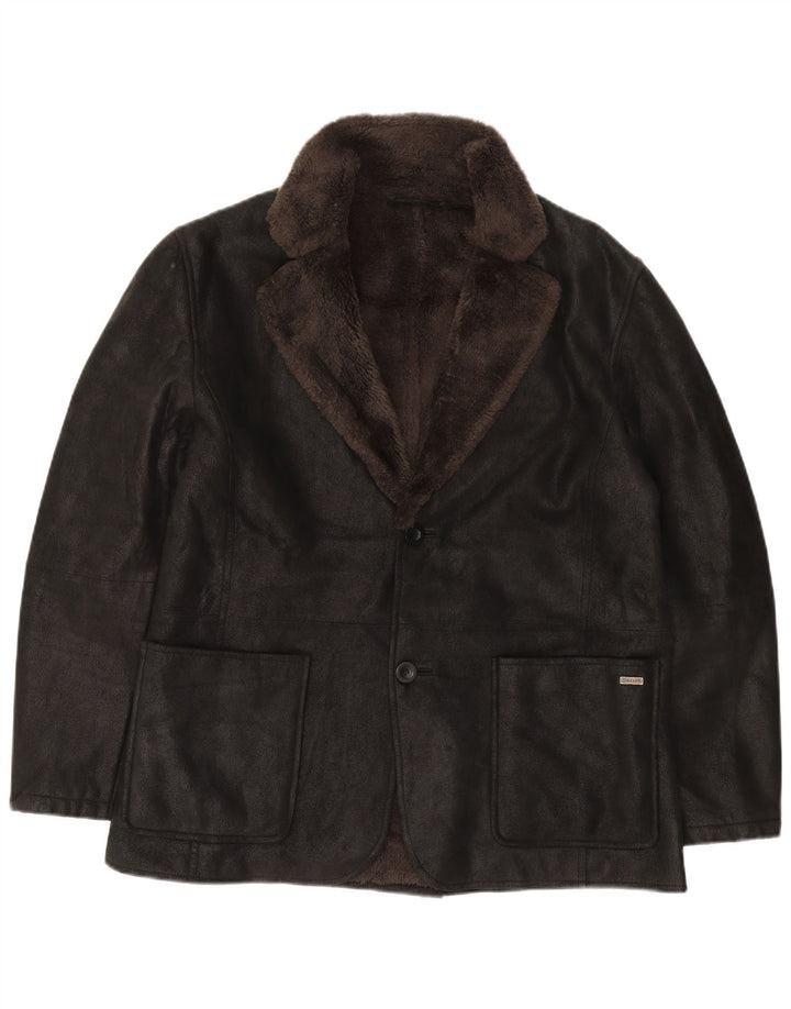 Pierre Cardin Veste blazer sherpa à 2 boutons pour homme UK 40 Large Noir